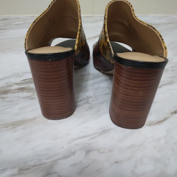 Gibson Latimer | Snakeskin  Leather Chunky Heels Peep Toe Mule Slide | Size 8.5 - Picture 6 of 9